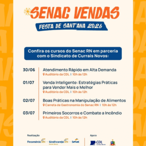 PROGRAMA SENAC VENDAS REALIZA CAPACITAÇÃO DE 30/06 A 03/07 EM CURRAIS NOVOS
