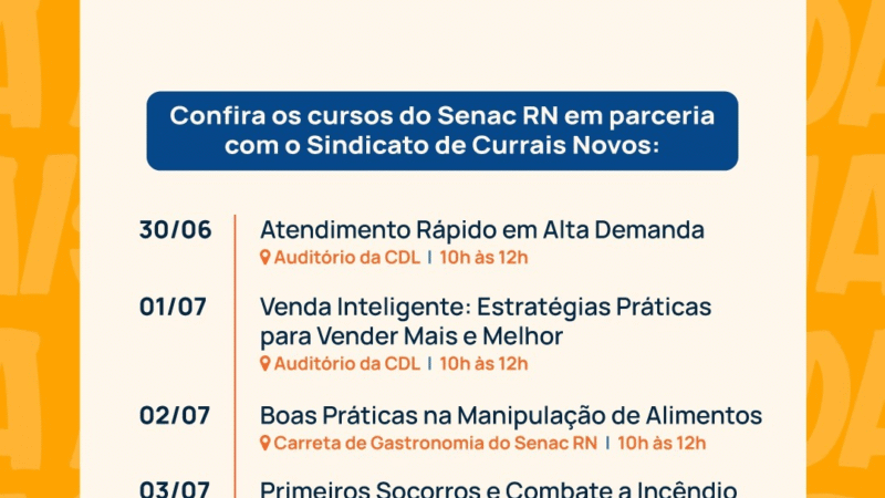 PROGRAMA SENAC VENDAS REALIZA CAPACITAÇÃO DE 30/06 A 03/07 EM CURRAIS NOVOS