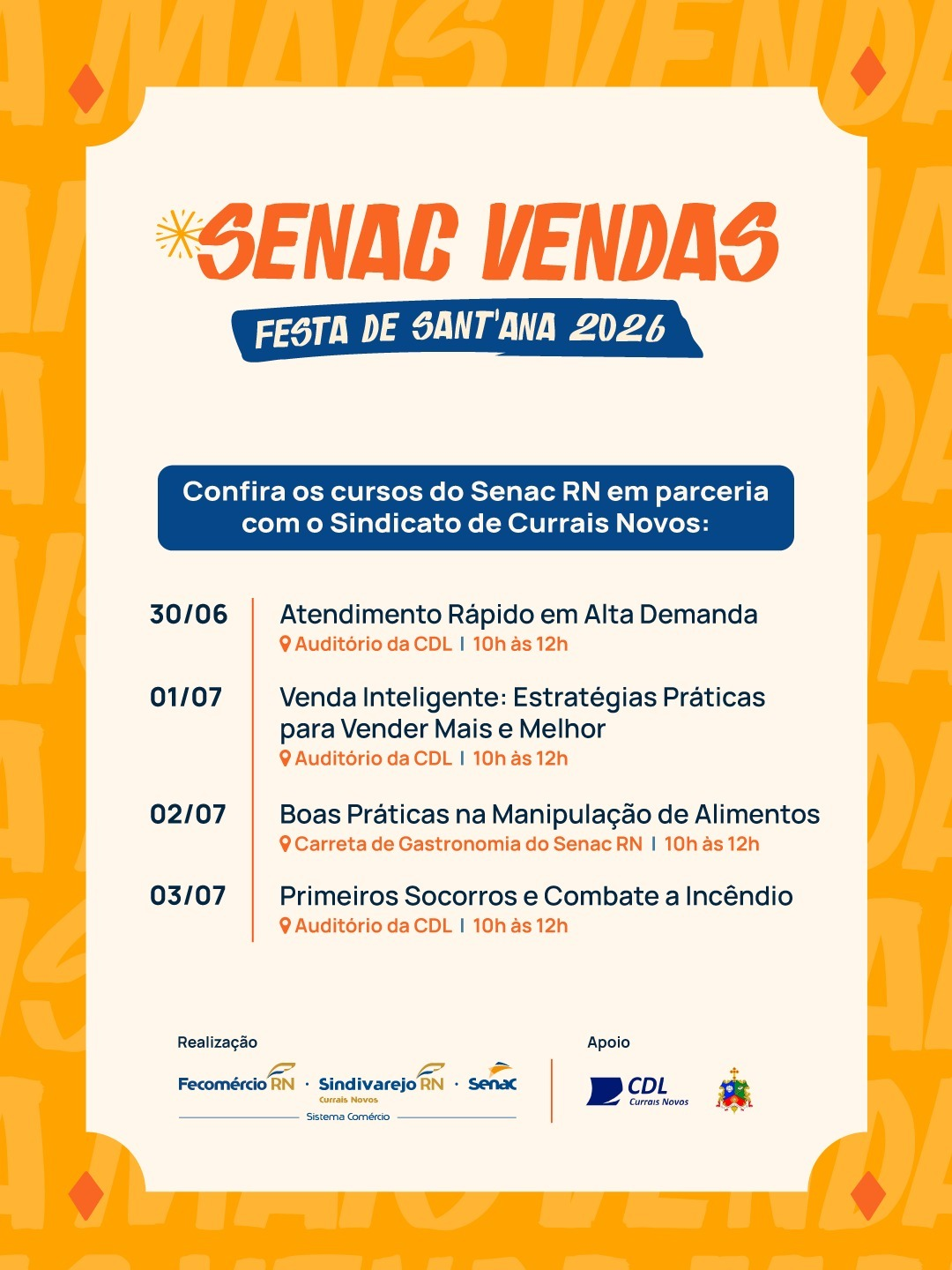 PROGRAMA SENAC VENDAS REALIZA CAPACITAÇÃO DE 30/06 A 03/07 EM CURRAIS NOVOS