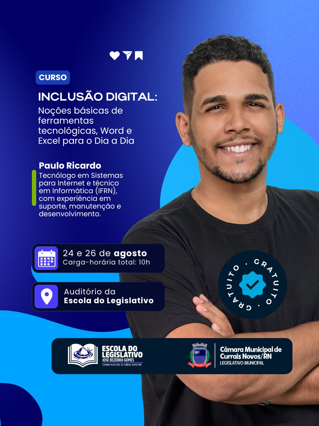Escola do Legislativo abre inscrições para curso gratuito de Inclusão Digital em Currais Novos